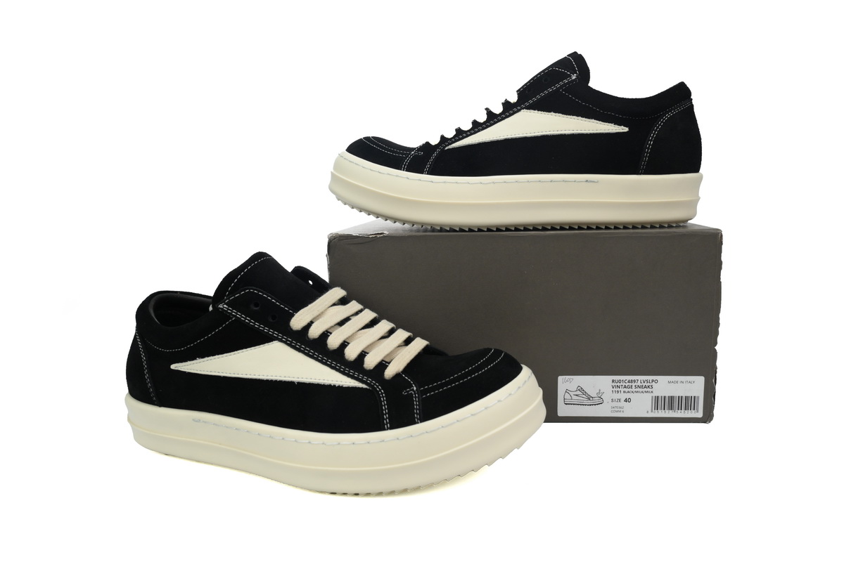 Replica Rick Owens Shoe Rick Owens Suede Vintage ‘Black Milk White