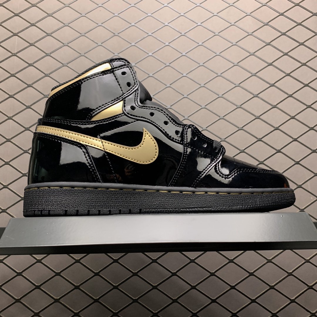 Replica Air Jordan Shoe Air Jordan 1 High OG GS Black Metallic Gold 575441-032 Size 36-3