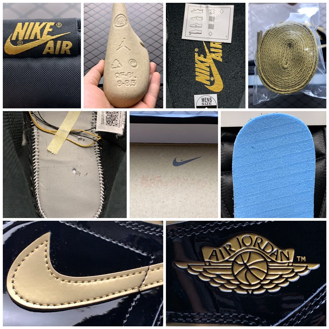 Replica Air Jordan Shoe Air Jordan 1 High OG GS Black Metallic Gold 555088-032 Size 40-4