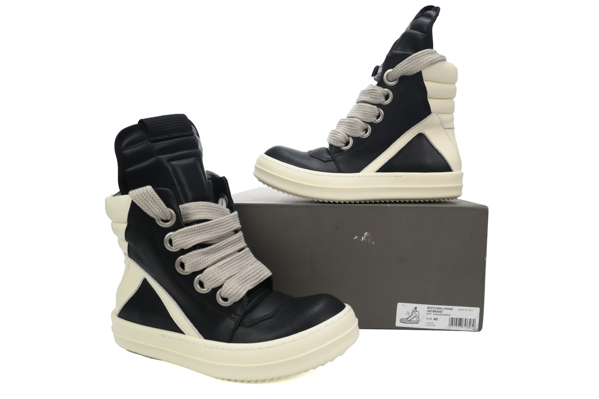 Replica Rick Owens Shoe Rick Owens GeoBasket Oversized Eylet Black White