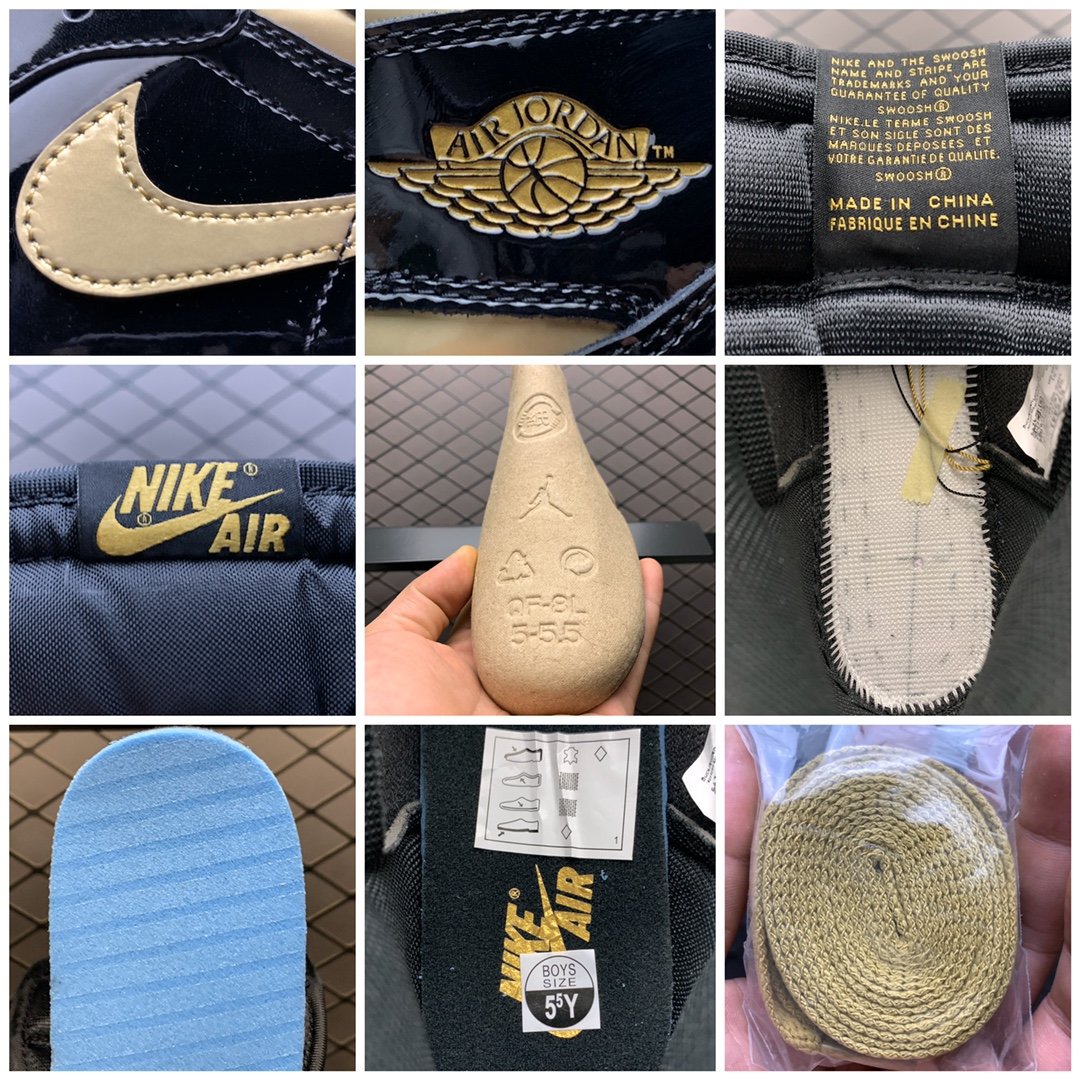 Replica Air Jordan Shoe Air Jordan 1 High OG GS Black Metallic Gold 575441-032 Size 36-3
