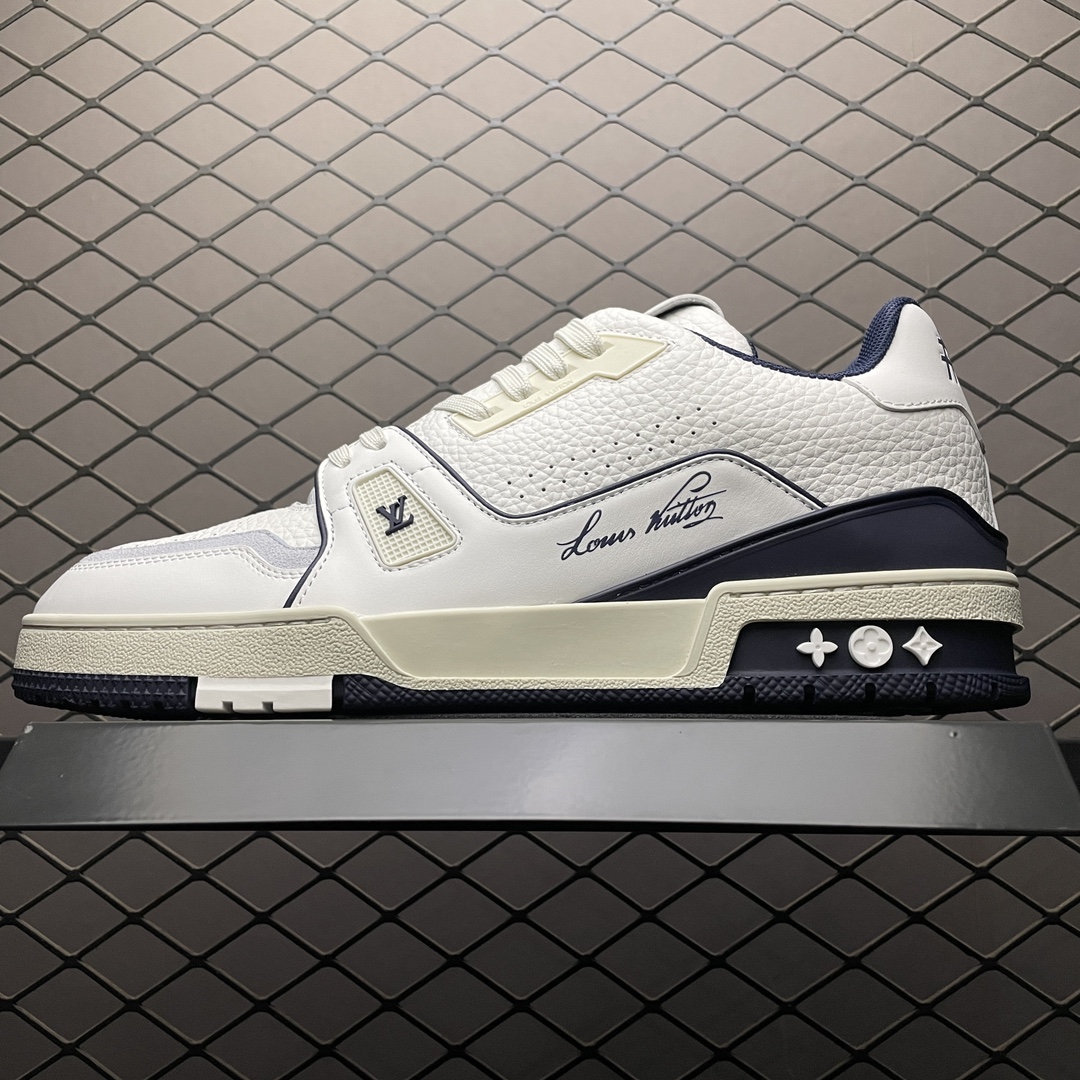 Replica Louis Vuitton Shoe Louis Vuitton LV Trainer Size 35-45 White Navy Blue