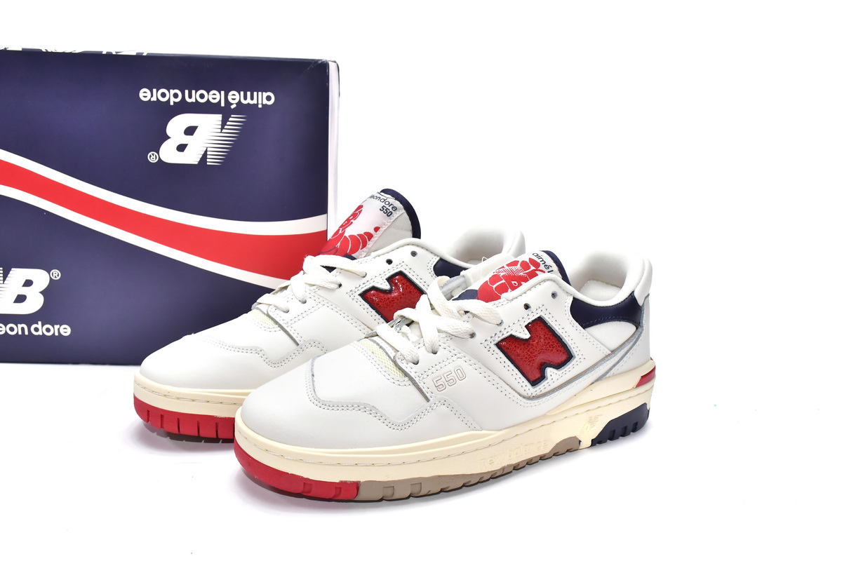 Replica New Balance Shoe BB550A3 Aim Leon Dore x New Balance 550 White Red Navy